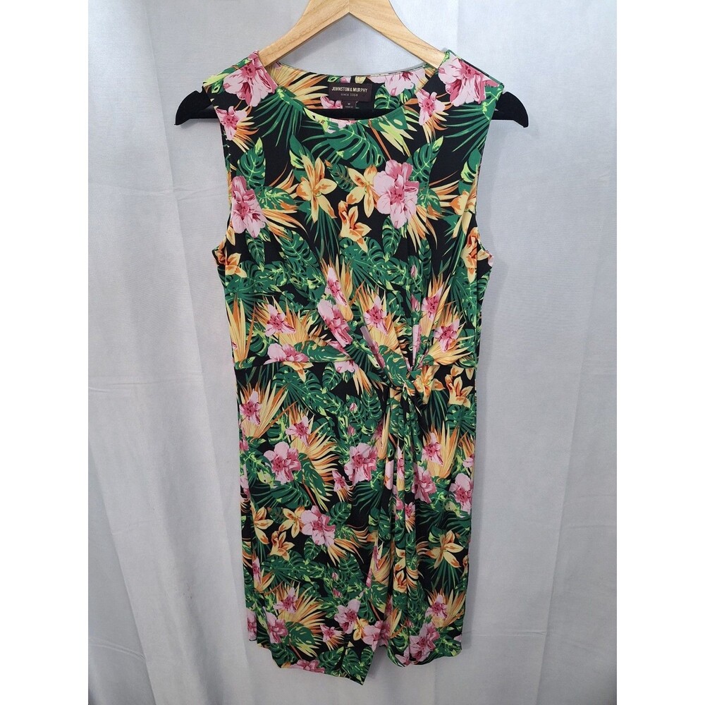 Johnston & Murphy Tropical Floral Sheath Dress Sz M Stretch Vacation Resortwear